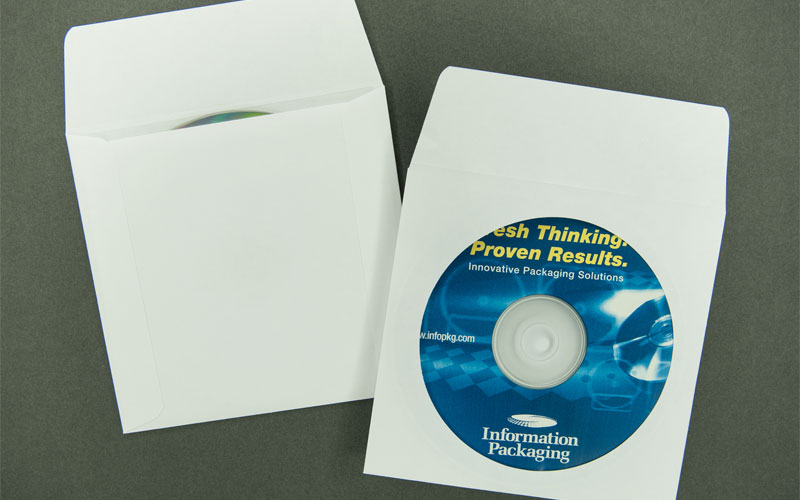 CD/DVD Envelope Plain White 8pt Paperboard with Window and Flap