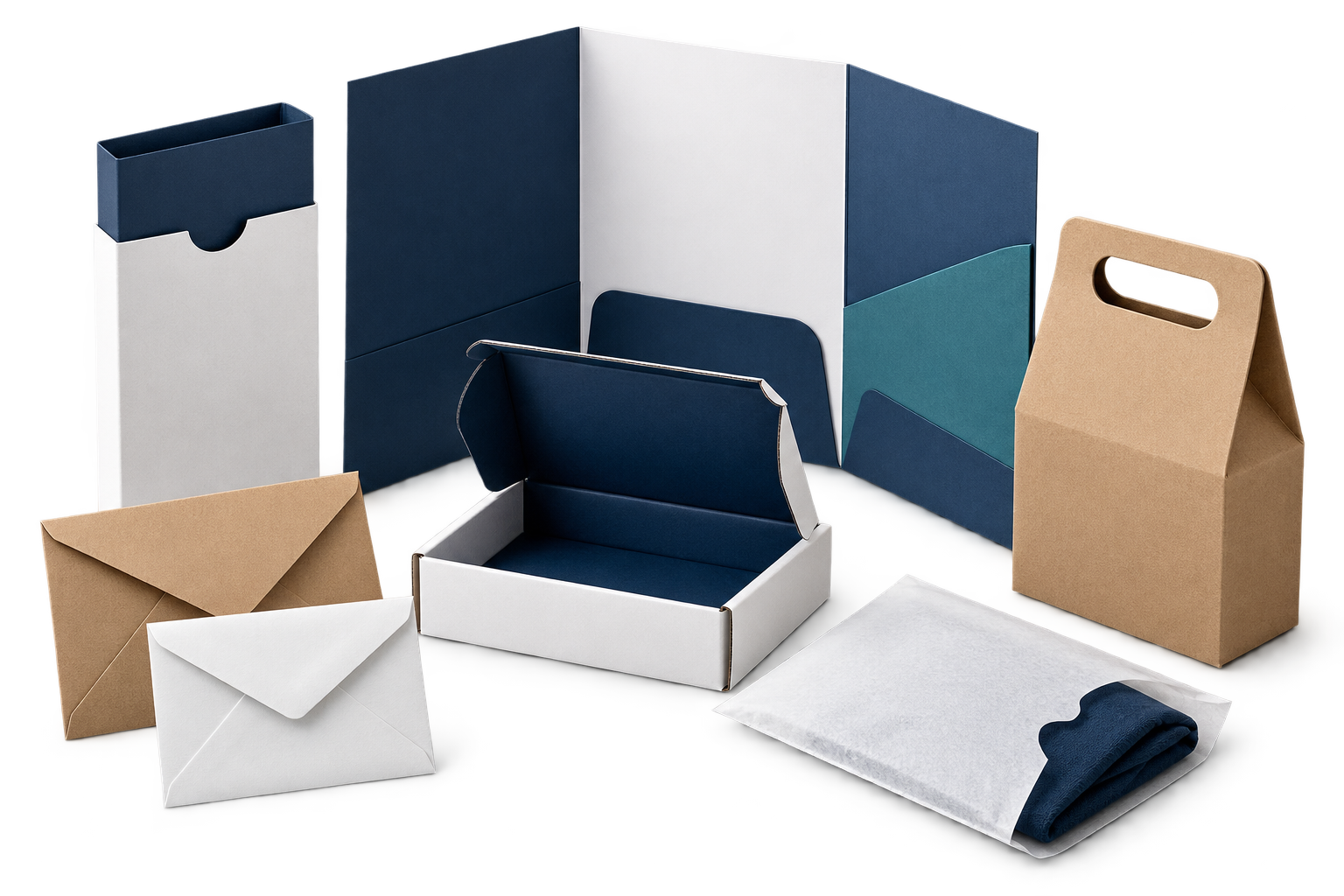 Custom envelopes, sleeves, folders, carriers, and mailers